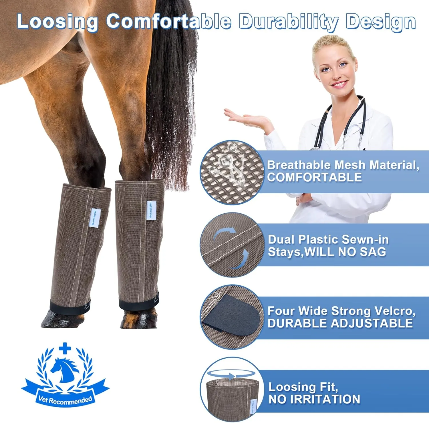 Mesh Horse Fly Boots Set of 4, Mesh Boots for Horses, Leggings for Horses, Reduce-Stomping, Breathable Mesh, Loose Fitting, Stay Up Not Sag, No Rub