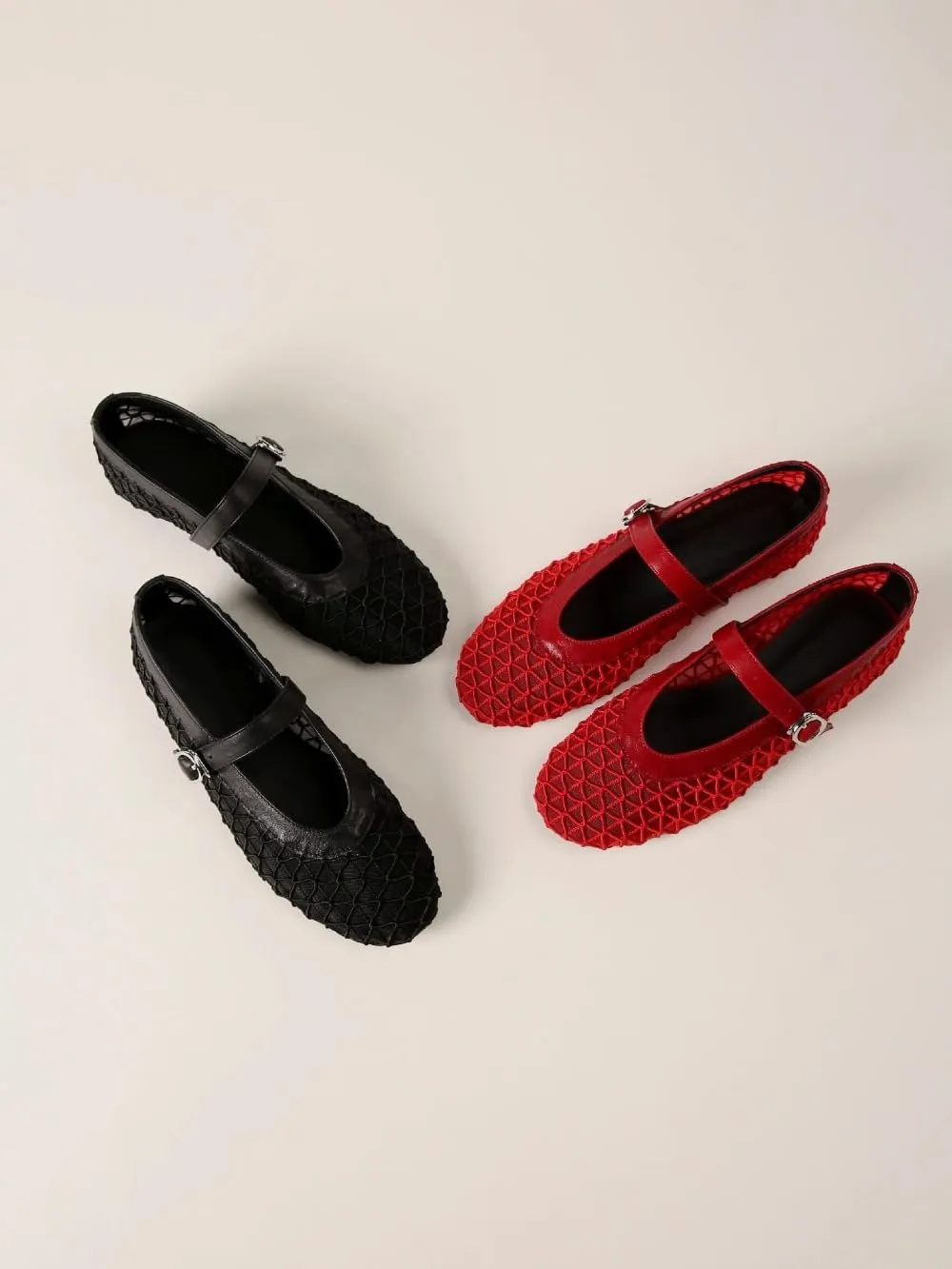 Mesh Mary Jane Flats for Women Jelly Mesh Ballet Flats Clear Hollow Sandals Slip on House Slippers Dressy Ballerina Shoes Low Top Buckled Straps Lightweight Breathable Beach Party Cruise Vacation