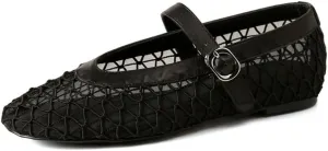 Mesh Mary Jane Flats for Women Jelly Mesh Ballet Flats Clear Hollow Sandals Slip on House Slippers Dressy Ballerina Shoes Low Top Buckled Straps Lightweight Breathable Beach Party Cruise Vacation
