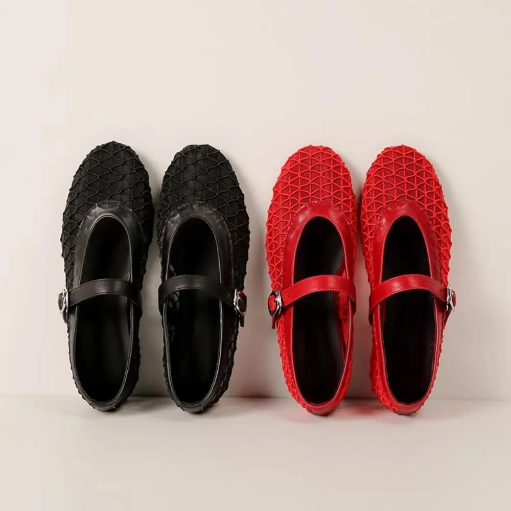 Mesh Mary Jane Flats for Women Jelly Mesh Ballet Flats Clear Hollow Sandals Slip on House Slippers Dressy Ballerina Shoes Low Top Buckled Straps Lightweight Breathable Beach Party Cruise Vacation