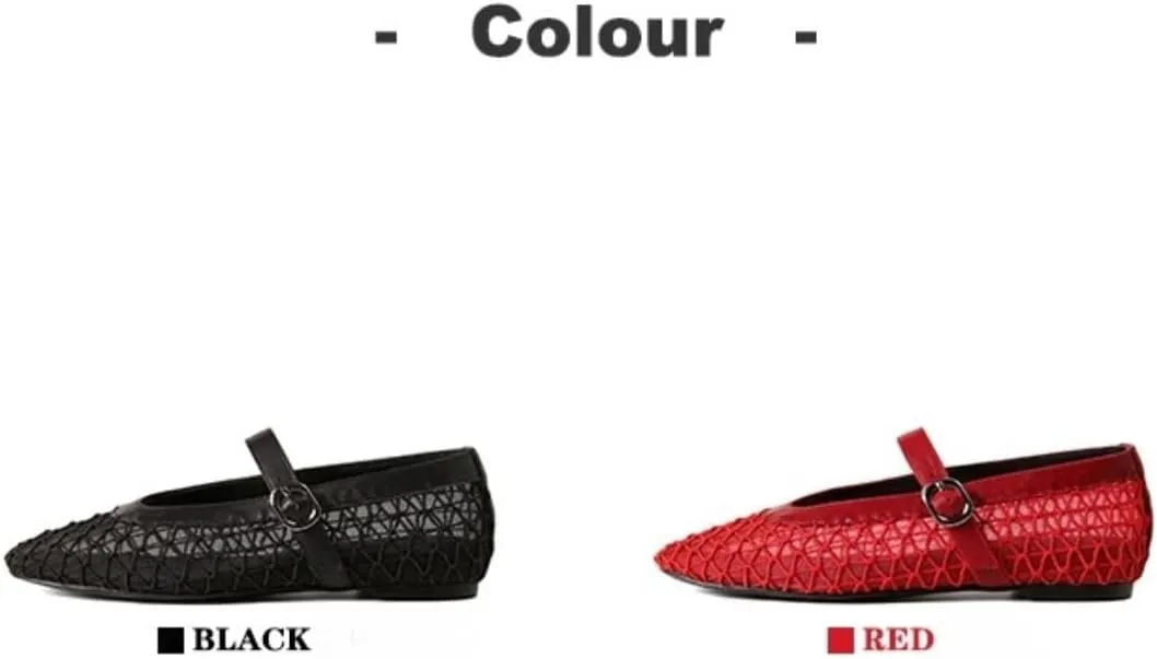 Mesh Mary Jane Flats for Women Jelly Mesh Ballet Flats Clear Hollow Sandals Slip on House Slippers Dressy Ballerina Shoes Low Top Buckled Straps Lightweight Breathable Beach Party Cruise Vacation
