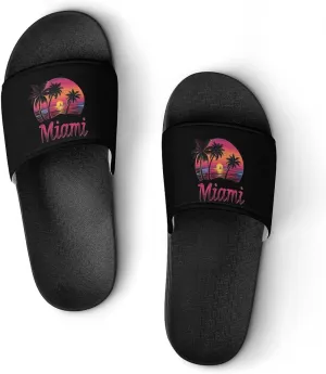 Miami Sunset Sailboat PVC Home Slippers Beach Shower Sandals Summer Non-Slip Outdoor Shoes for Men Women