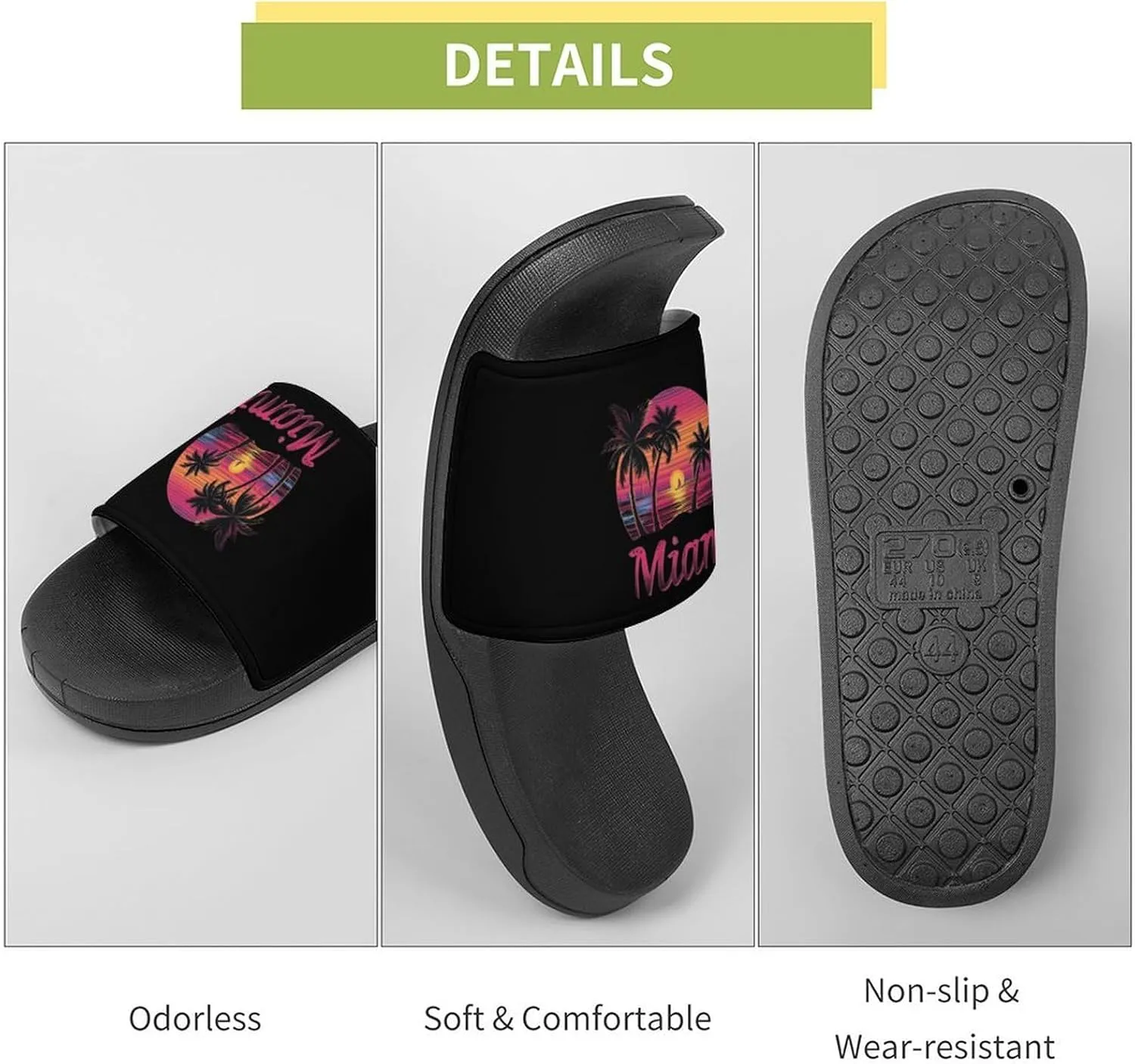 Miami Sunset Sailboat PVC Home Slippers Beach Shower Sandals Summer Non-Slip Outdoor Shoes for Men Women