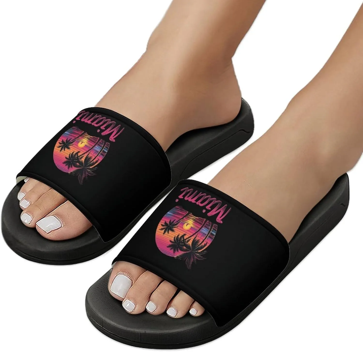 Miami Sunset Sailboat PVC Home Slippers Beach Shower Sandals Summer Non-Slip Outdoor Shoes for Men Women
