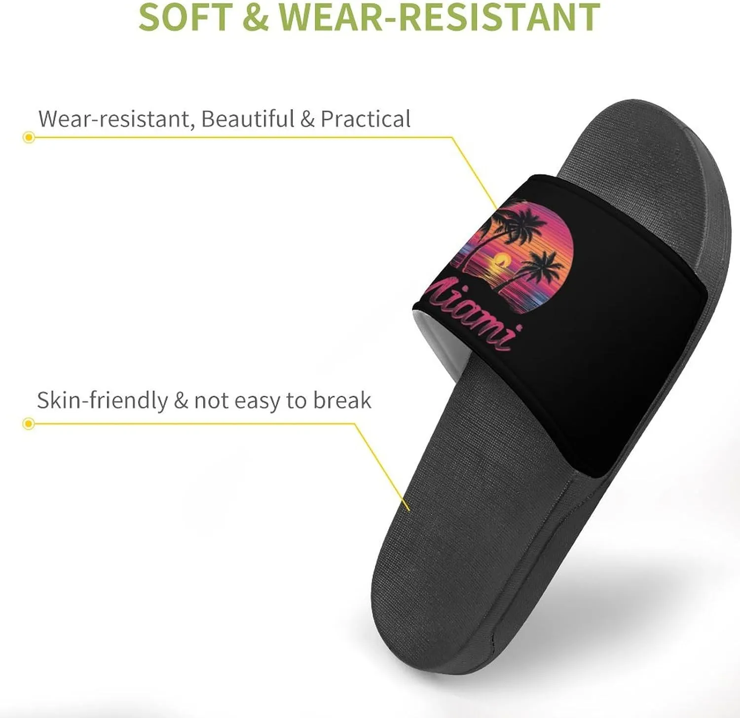 Miami Sunset Sailboat PVC Home Slippers Beach Shower Sandals Summer Non-Slip Outdoor Shoes for Men Women