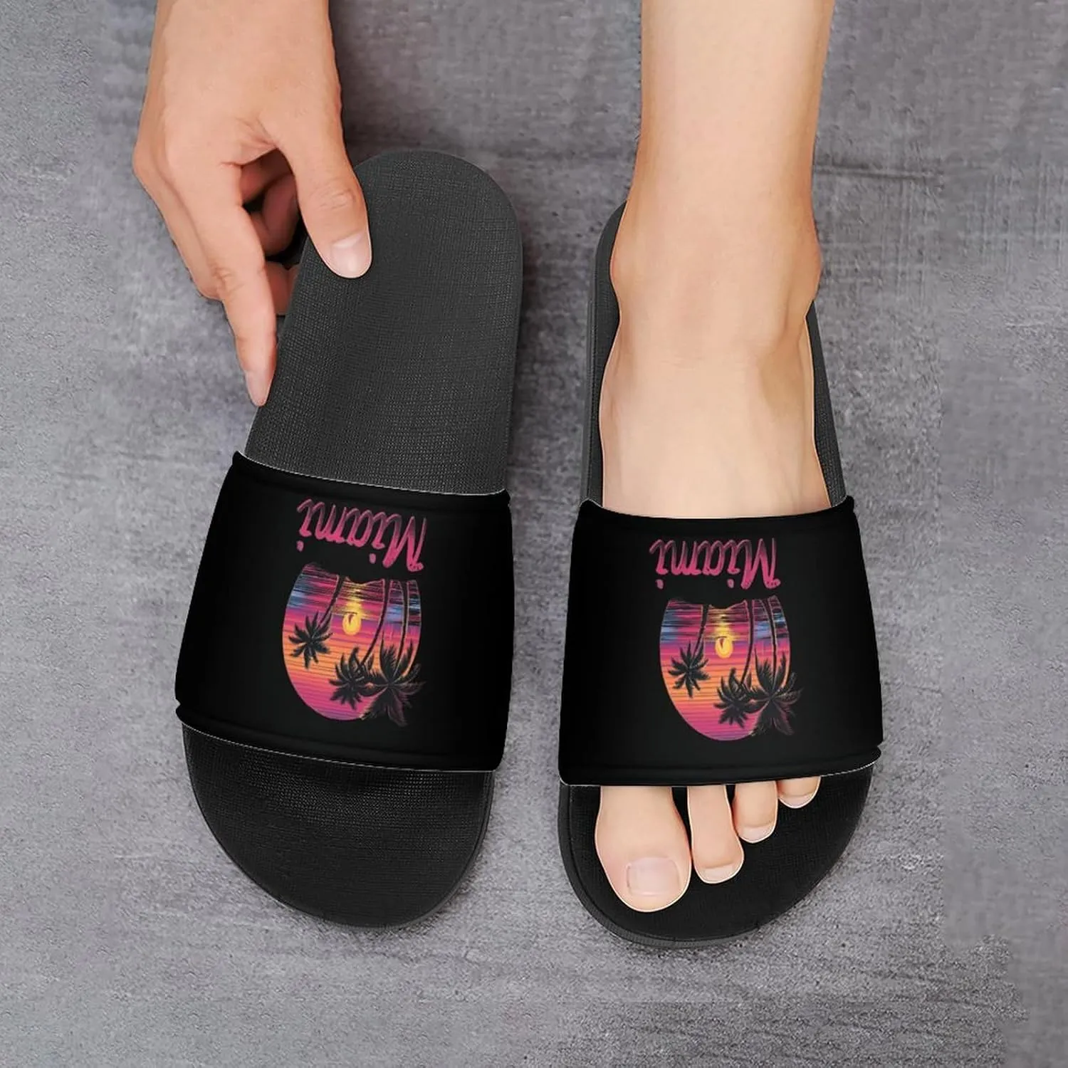 Miami Sunset Sailboat PVC Home Slippers Beach Shower Sandals Summer Non-Slip Outdoor Shoes for Men Women