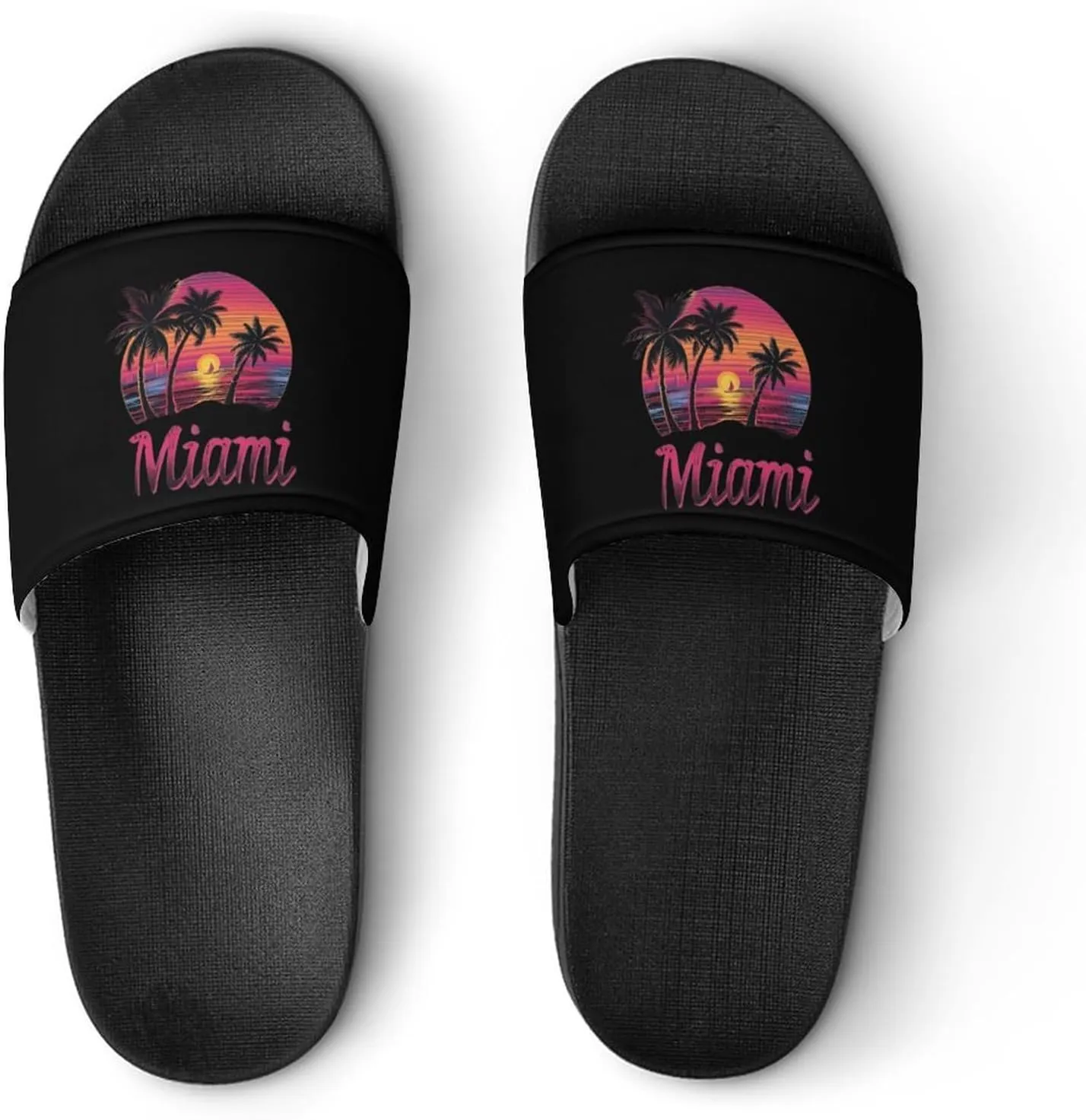 Miami Sunset Sailboat PVC Home Slippers Beach Shower Sandals Summer Non-Slip Outdoor Shoes for Men Women