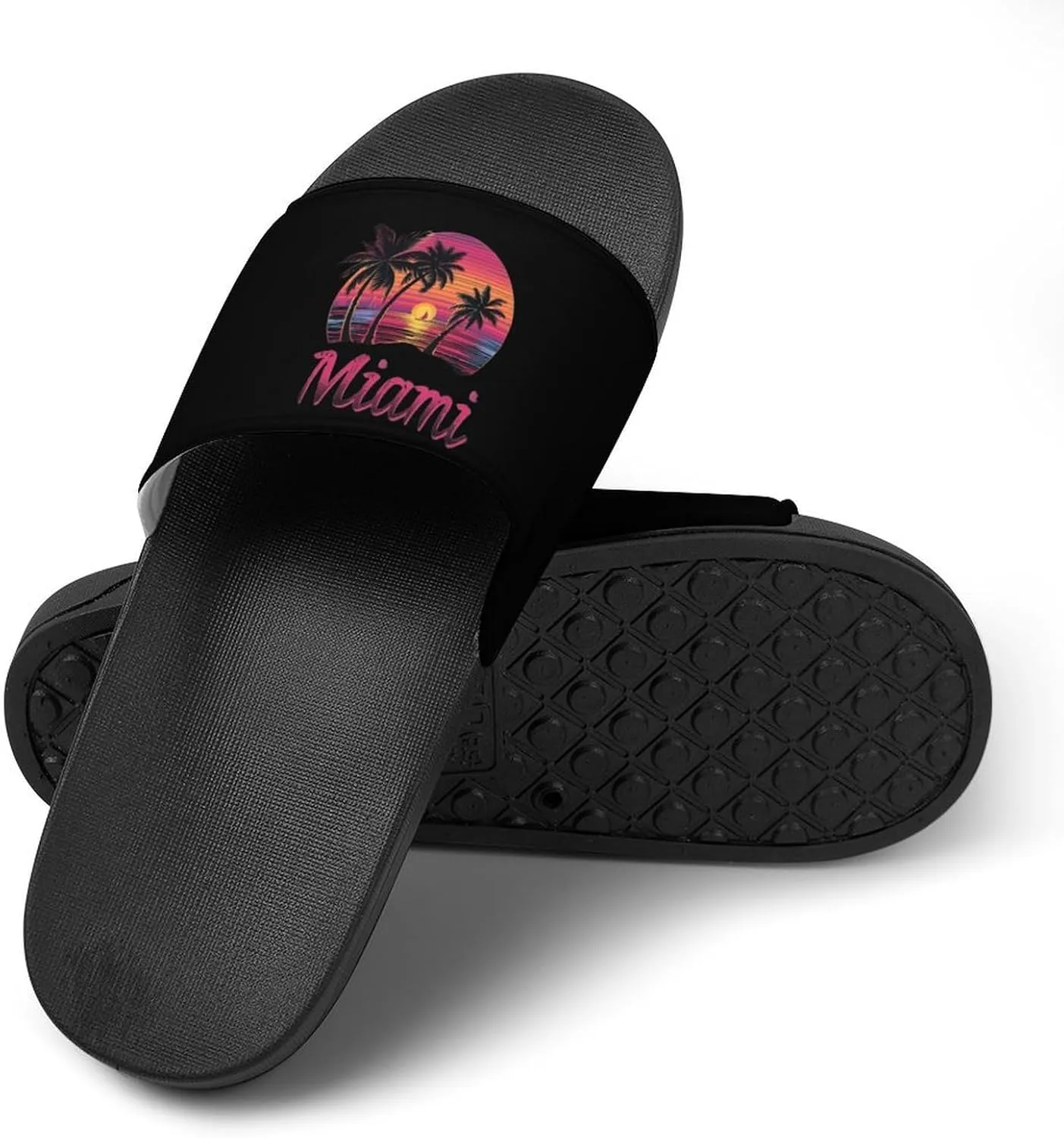 Miami Sunset Sailboat PVC Home Slippers Beach Shower Sandals Summer Non-Slip Outdoor Shoes for Men Women