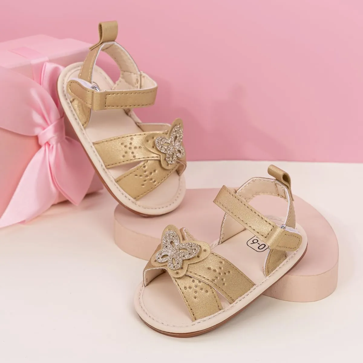 Miamooi Infant Baby Girls Boys Sandals Summer Bowknot Crib Shoes Toddler Pu Leather Flower Soft Rubber Sole Dress Flats First Walker Shoes