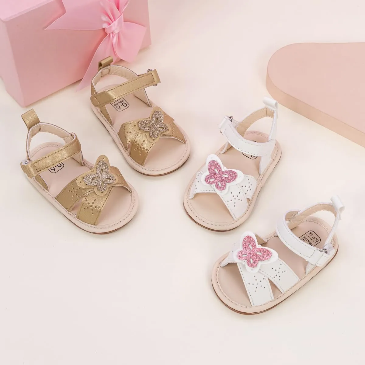 Miamooi Infant Baby Girls Boys Sandals Summer Bowknot Crib Shoes Toddler Pu Leather Flower Soft Rubber Sole Dress Flats First Walker Shoes