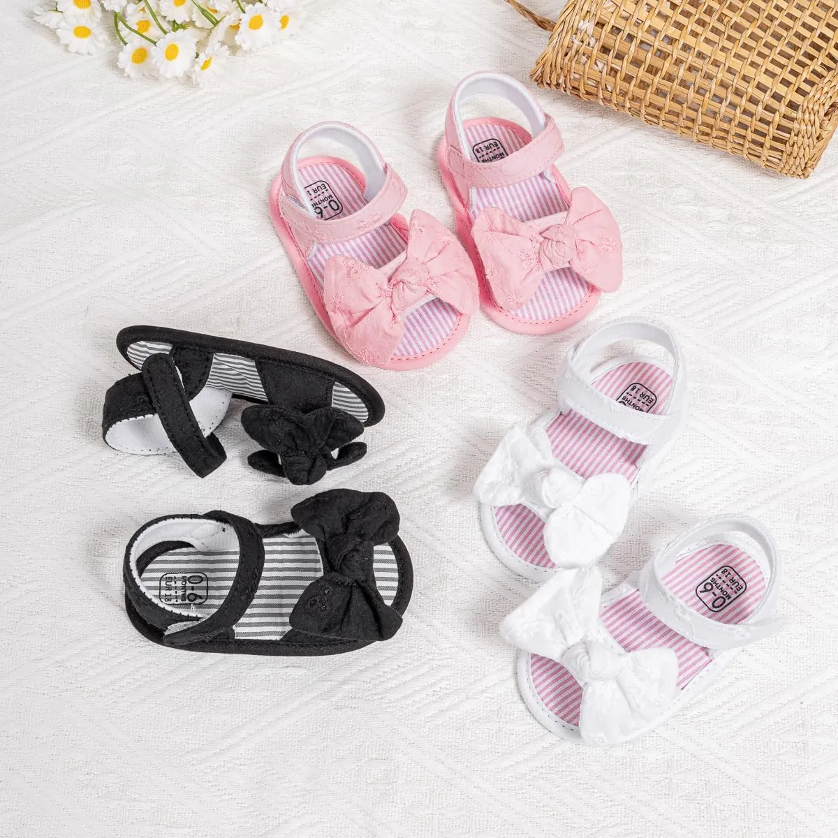 Miamooi Infant Baby Girls Boys Sandals Summer Bowknot Crib Shoes Toddler Pu Leather Flower Soft Rubber Sole Dress Flats First Walker Shoes