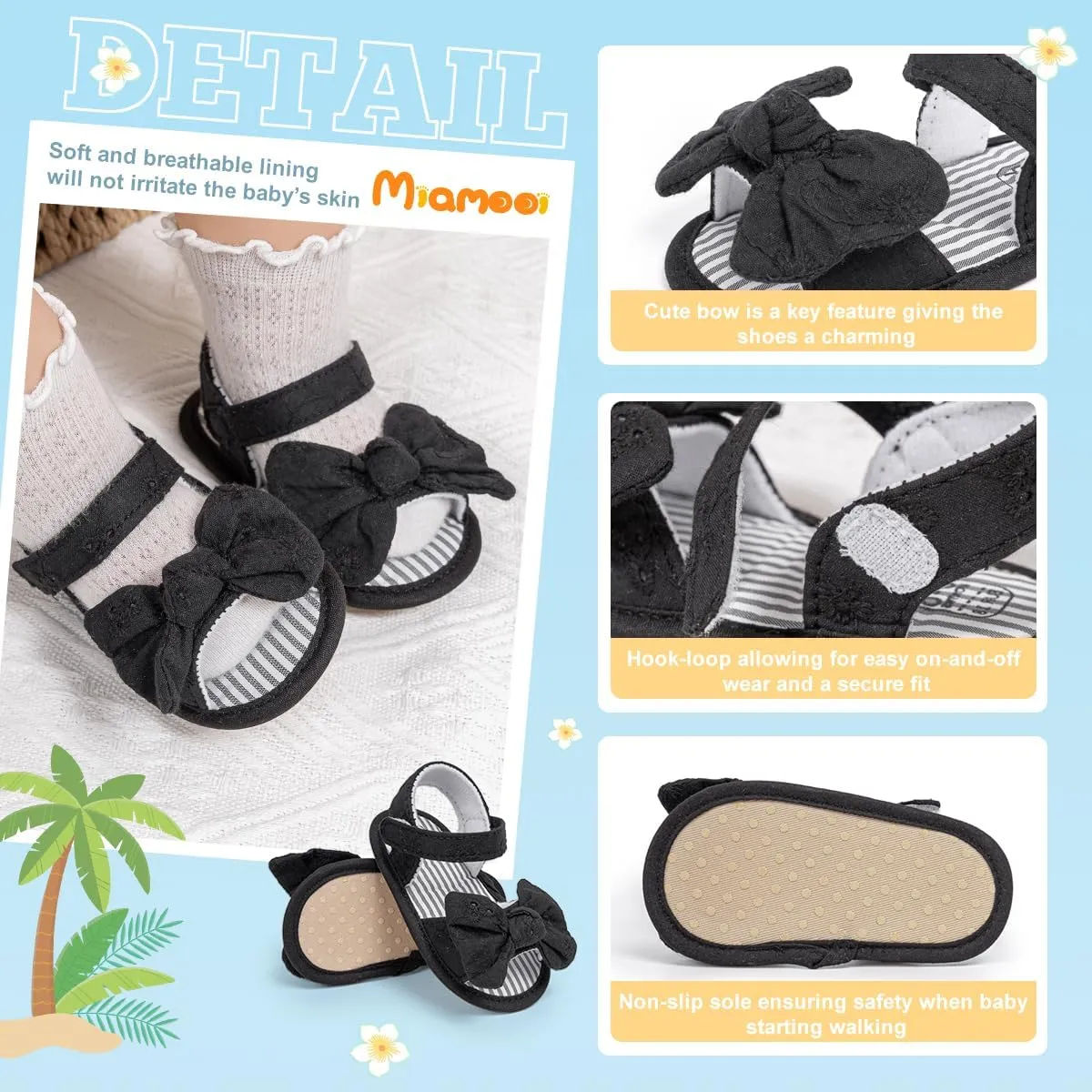 Miamooi Infant Baby Girls Boys Sandals Summer Bowknot Crib Shoes Toddler Pu Leather Flower Soft Rubber Sole Dress Flats First Walker Shoes
