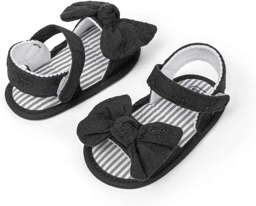 Miamooi Infant Baby Girls Boys Sandals Summer Bowknot Crib Shoes Toddler Pu Leather Flower Soft Rubber Sole Dress Flats First Walker Shoes