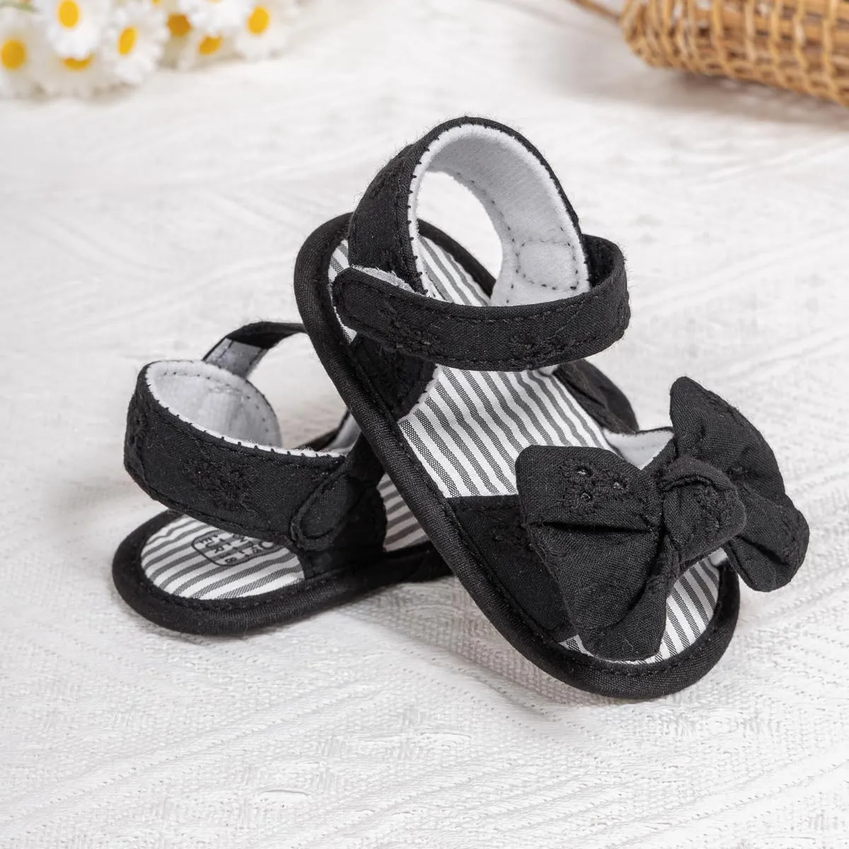 Miamooi Infant Baby Girls Boys Sandals Summer Bowknot Crib Shoes Toddler Pu Leather Flower Soft Rubber Sole Dress Flats First Walker Shoes