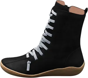 Mid Calf Boots Women Flat Boots for Women Retro Round Toe Lace up Comfortable Lightweight Walking Shoes Women Boots