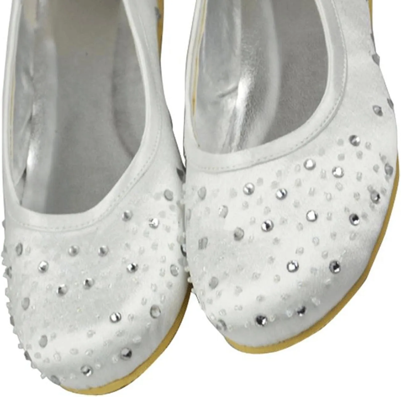 Minishion Girls Womens Sparkle Crystals Satin Wedding Party Dress Ballet Flats