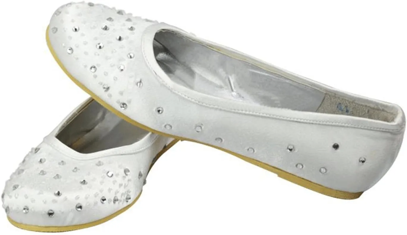Minishion Girls Womens Sparkle Crystals Satin Wedding Party Dress Ballet Flats