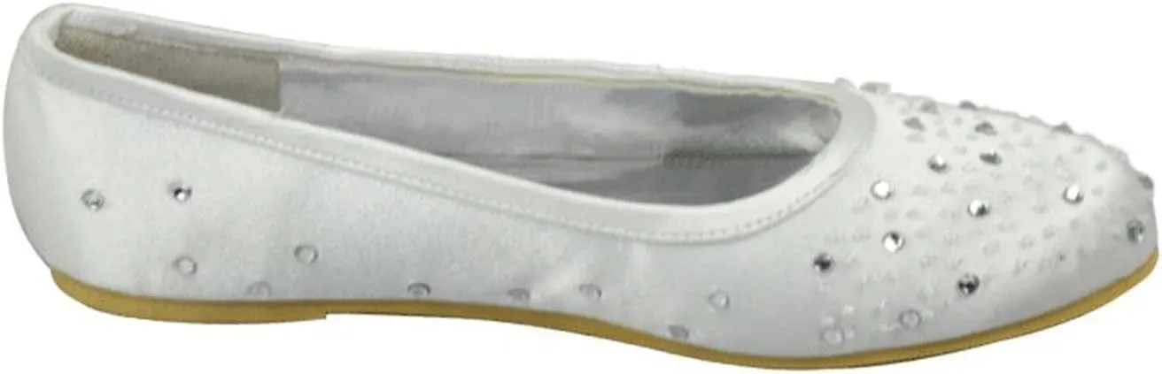 Minishion Girls Womens Sparkle Crystals Satin Wedding Party Dress Ballet Flats