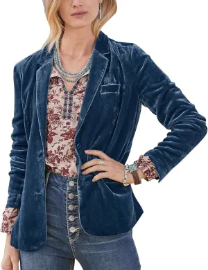 Mintlimit Women's Velvet Blazer Jacket - Long Sleeve V Neck Coat