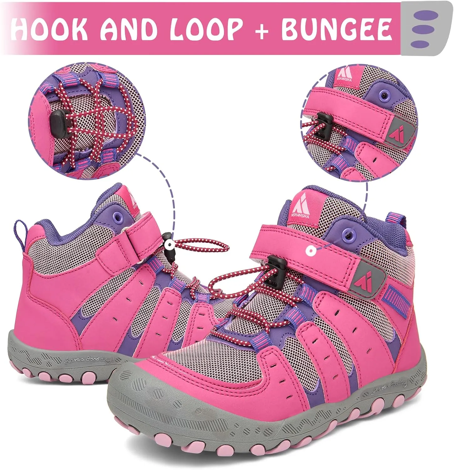 Mishansha Unisex-Child Outdoor Ankle Hiking Boots Boys Girls Trekking Walking Shoes with Hook and Loop