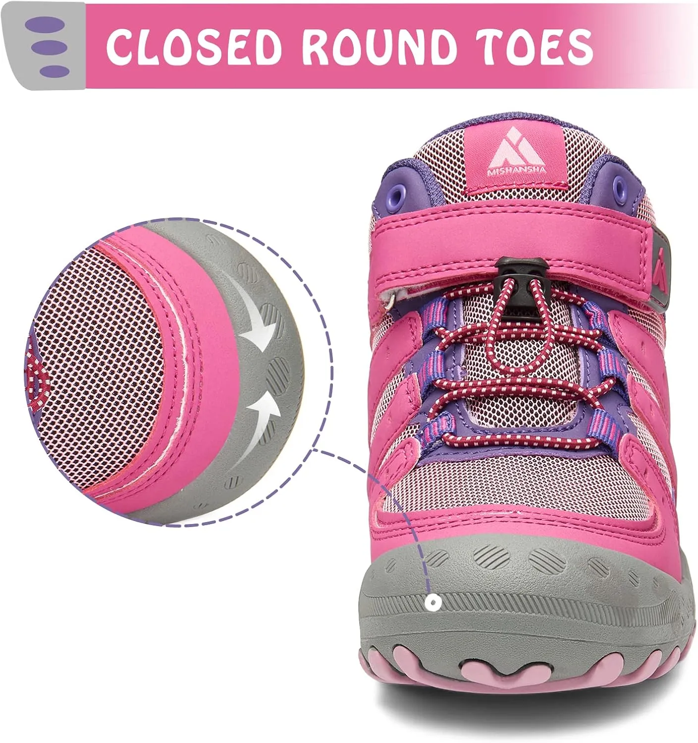 Mishansha Unisex-Child Outdoor Ankle Hiking Boots Boys Girls Trekking Walking Shoes with Hook and Loop
