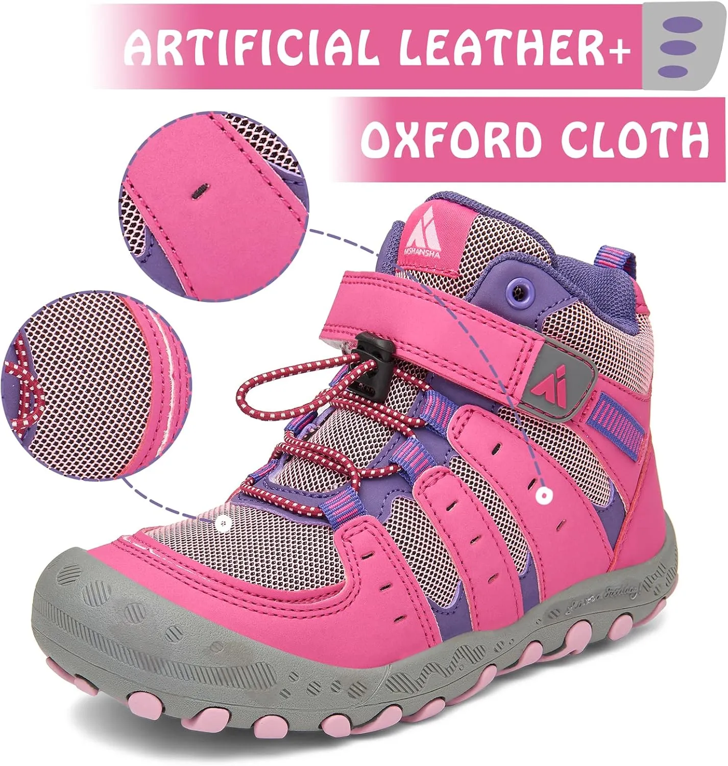 Mishansha Unisex-Child Outdoor Ankle Hiking Boots Boys Girls Trekking Walking Shoes with Hook and Loop