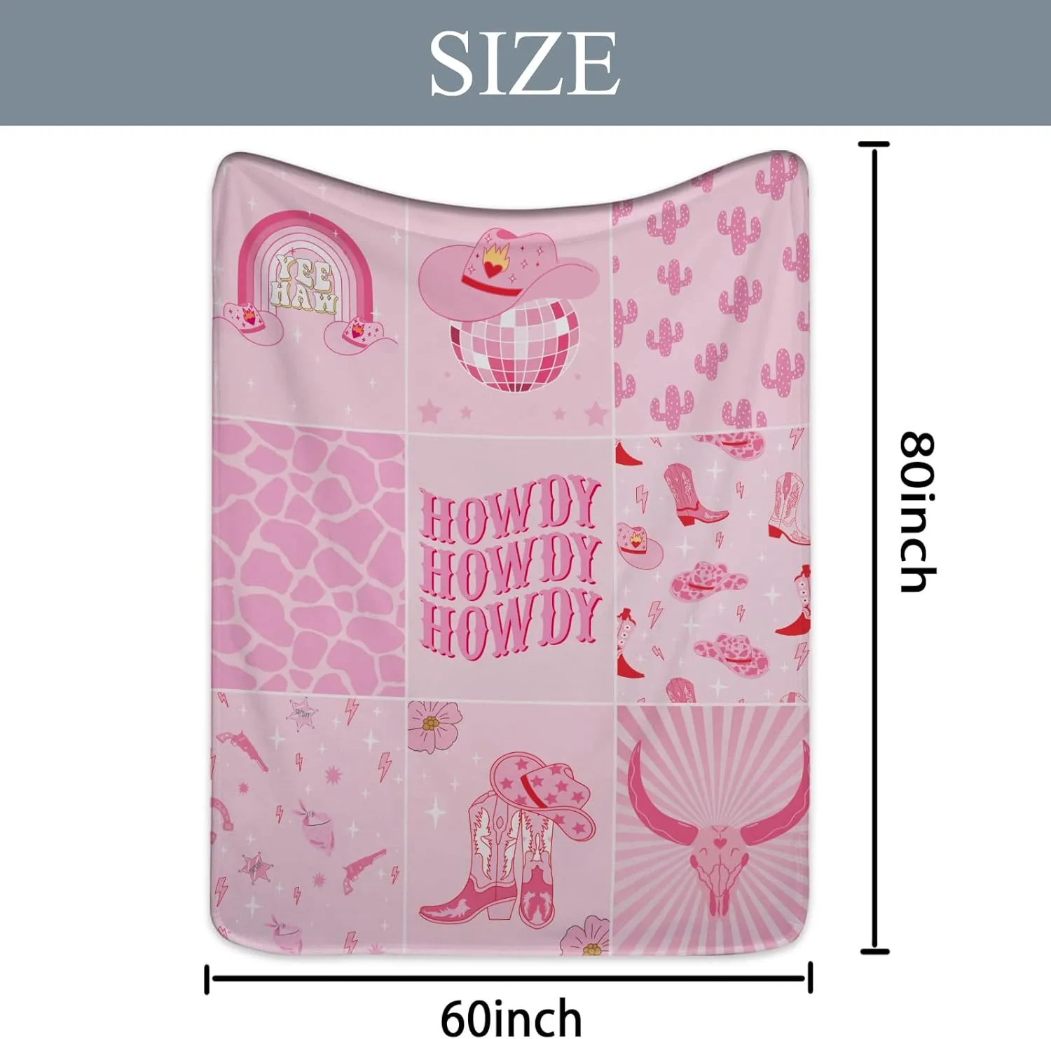 Miyotaa Cowgirl Howdy Flannel Blanket 60Wx80H Inch Gift Cool Teen Girls Preppy Hot Pink Western Y2K Boots Modern Soft Warm Fuzzy Throw Blanket for Couch Sofa Office Bed Throws Birthday Presents