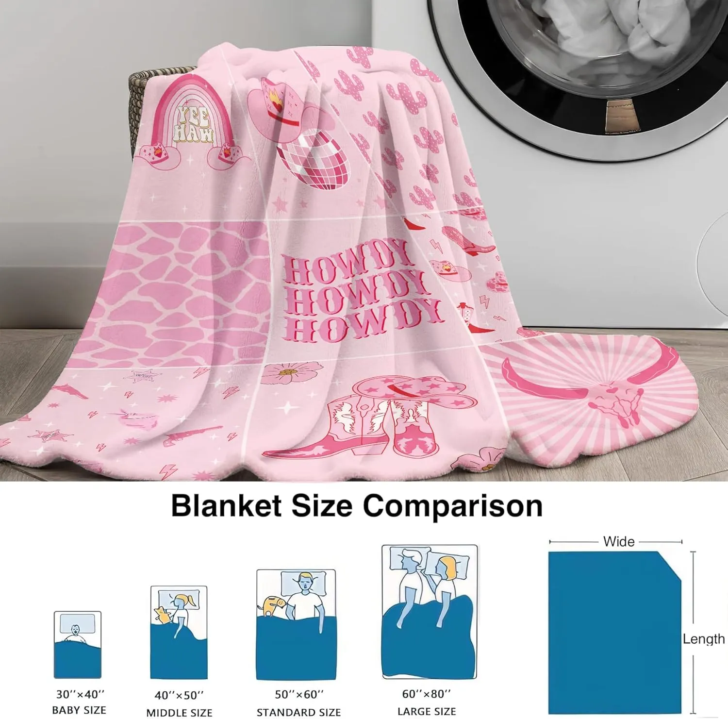 Miyotaa Cowgirl Howdy Flannel Blanket 60Wx80H Inch Gift Cool Teen Girls Preppy Hot Pink Western Y2K Boots Modern Soft Warm Fuzzy Throw Blanket for Couch Sofa Office Bed Throws Birthday Presents