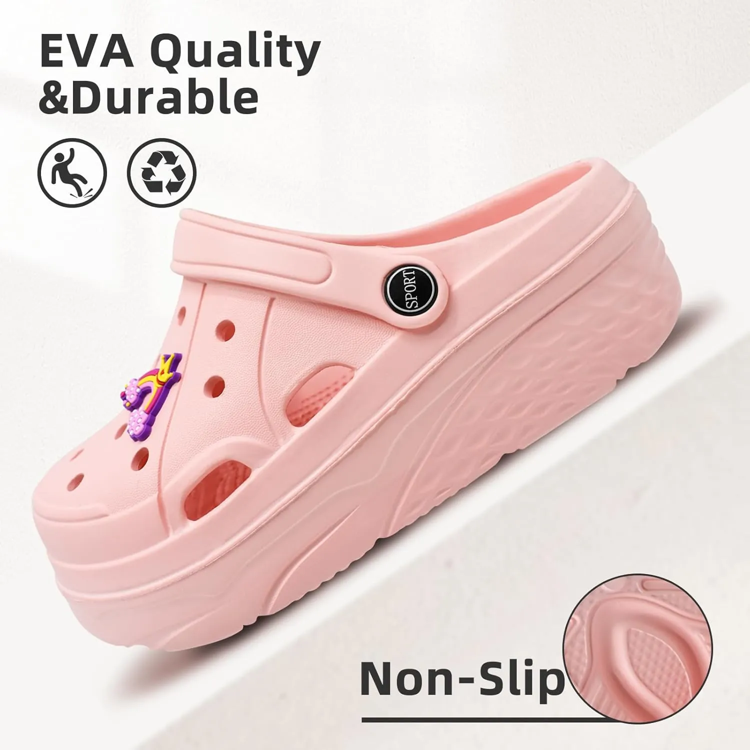 Mnplciea Women's Platform Clogs Non-Slip Garden Shoes Summer Slip On Comfortable Beach Sandals Slippers