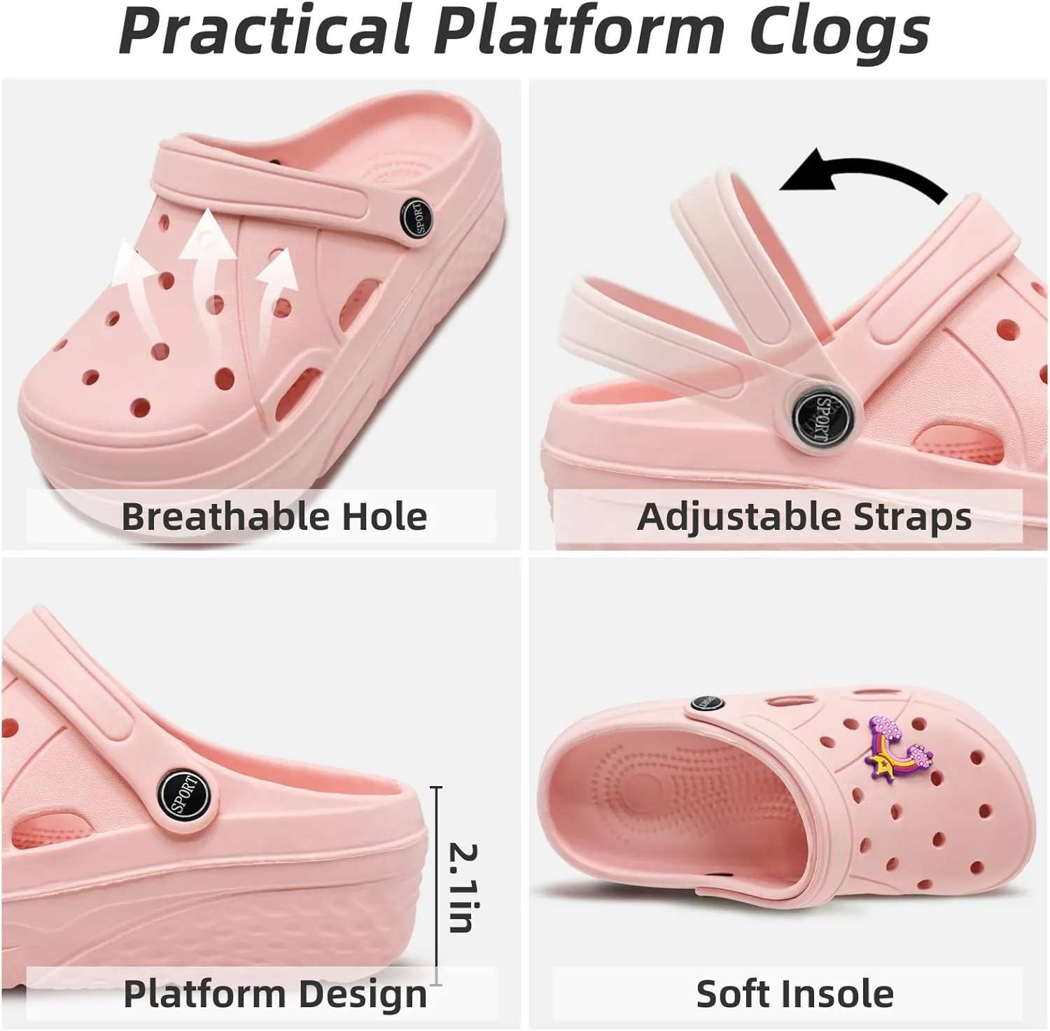 Mnplciea Women's Platform Clogs Non-Slip Garden Shoes Summer Slip On Comfortable Beach Sandals Slippers