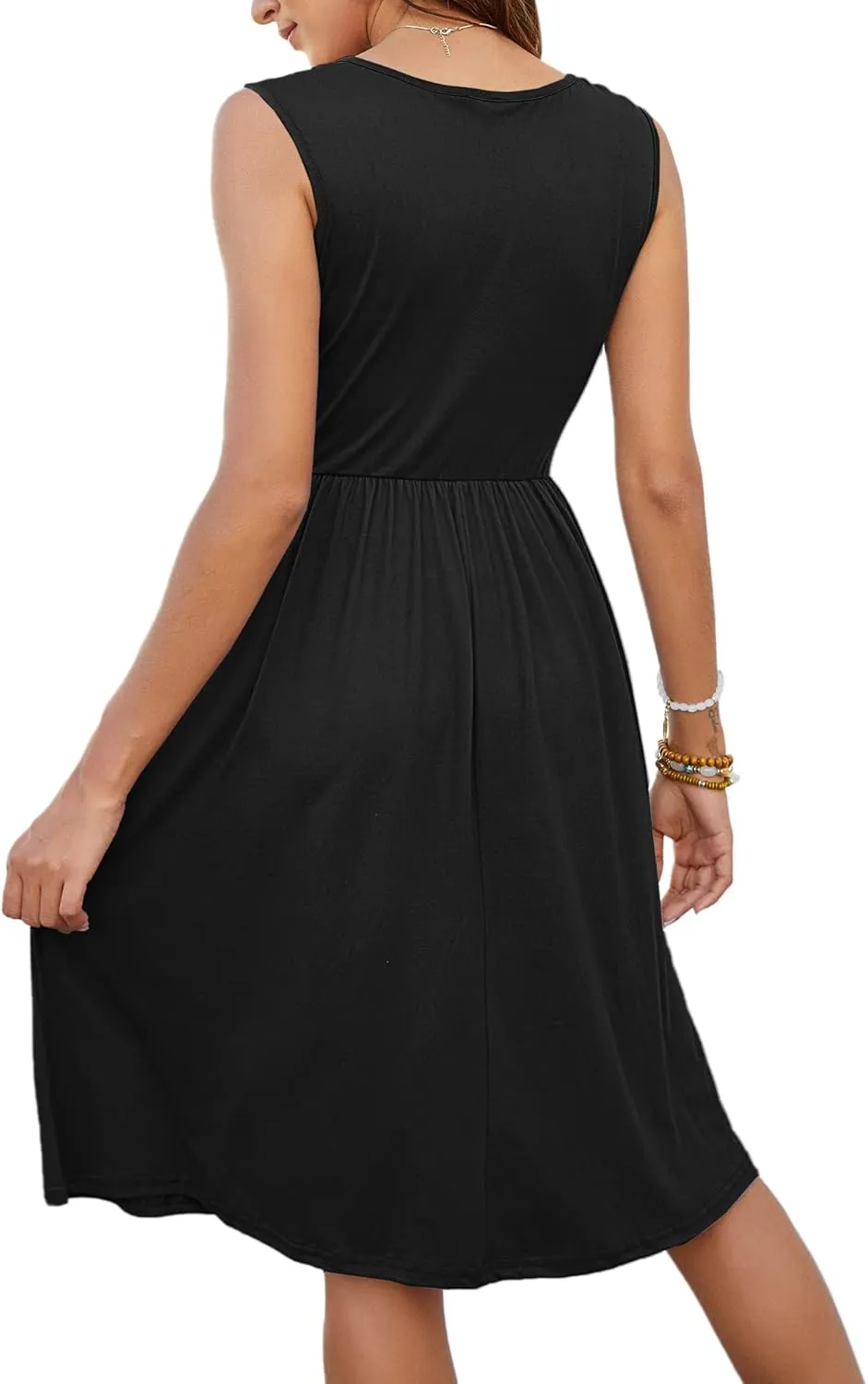 MOLERANI Women Summer Dresses Sleeveless Casual Loose Swing Button Down Midi Dress with Pockets