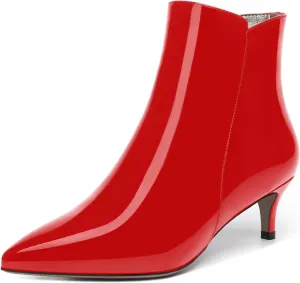 MOVINSTEPS Womens Zip Pointed Toe Solid Cold Weather Patent Work Kitten Low Heel Ankle High Boots 2 Inch
