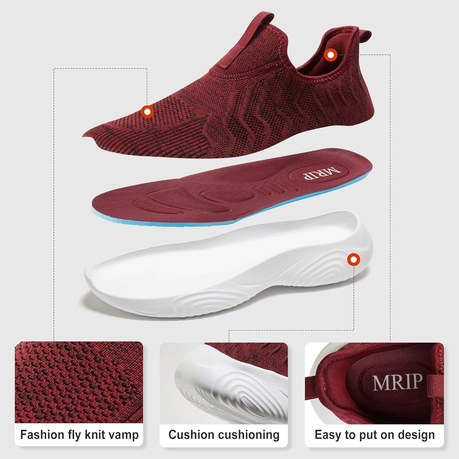 MRIP Mens Slip On Walking Shoes Lightweight Non Slip Gym Workout Running Shoes Mesh Breathable Cushion Fashion Tennis Athletic Casual Sneakers