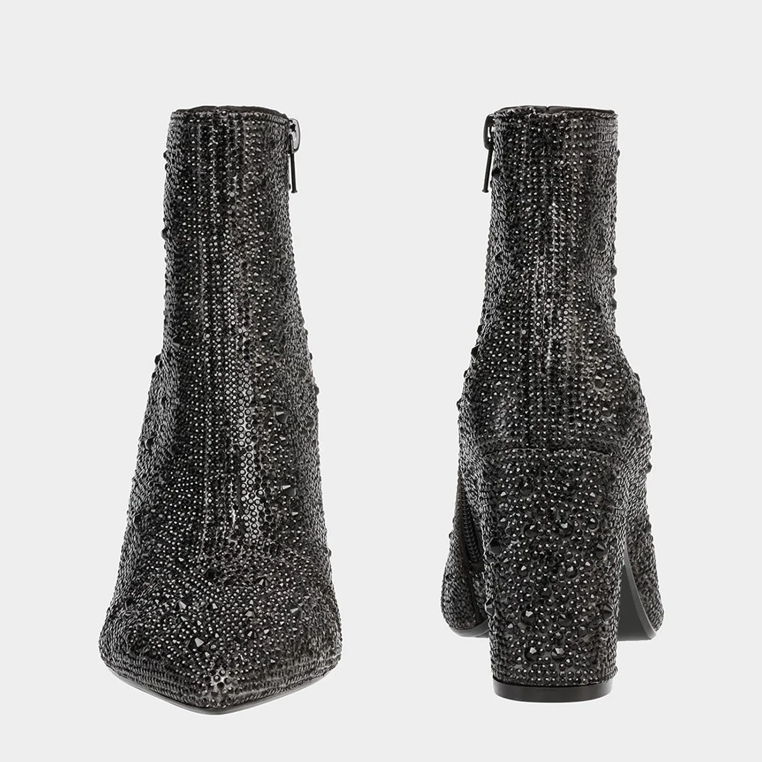 MUCCCUTE Women's Rhinestone Ankle Boots Point-Toe Block Chunky Heel Sparkly Party Wedding Booties Glitter Dressy Fashion Short Boots