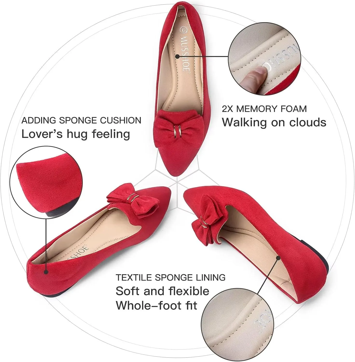 MUSSHOE Flat Shoes Women Comfortable Slip on Women's Flats Dress Shoes for Women