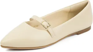 MUSSHOE Women Flats Comfortable Pointed Toe Flats Shoes with Strap PU Leather Slip on Shoes for Women