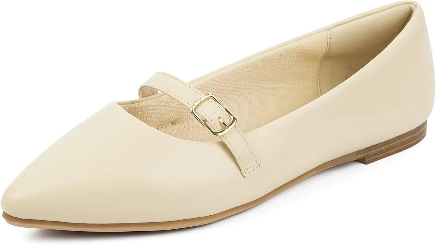 MUSSHOE Women Flats Comfortable Pointed Toe Flats Shoes with Strap PU Leather Slip on Shoes for Women