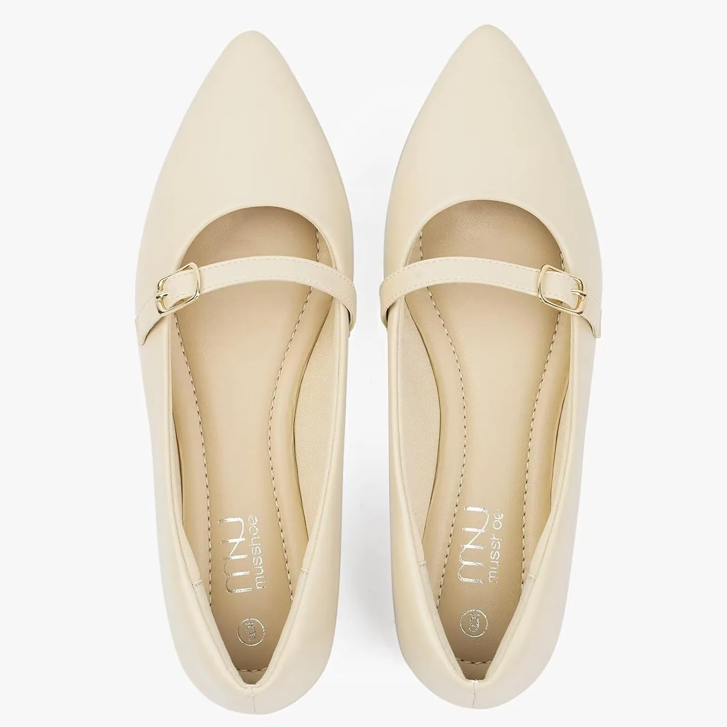 MUSSHOE Women Flats Comfortable Pointed Toe Flats Shoes with Strap PU Leather Slip on Shoes for Women