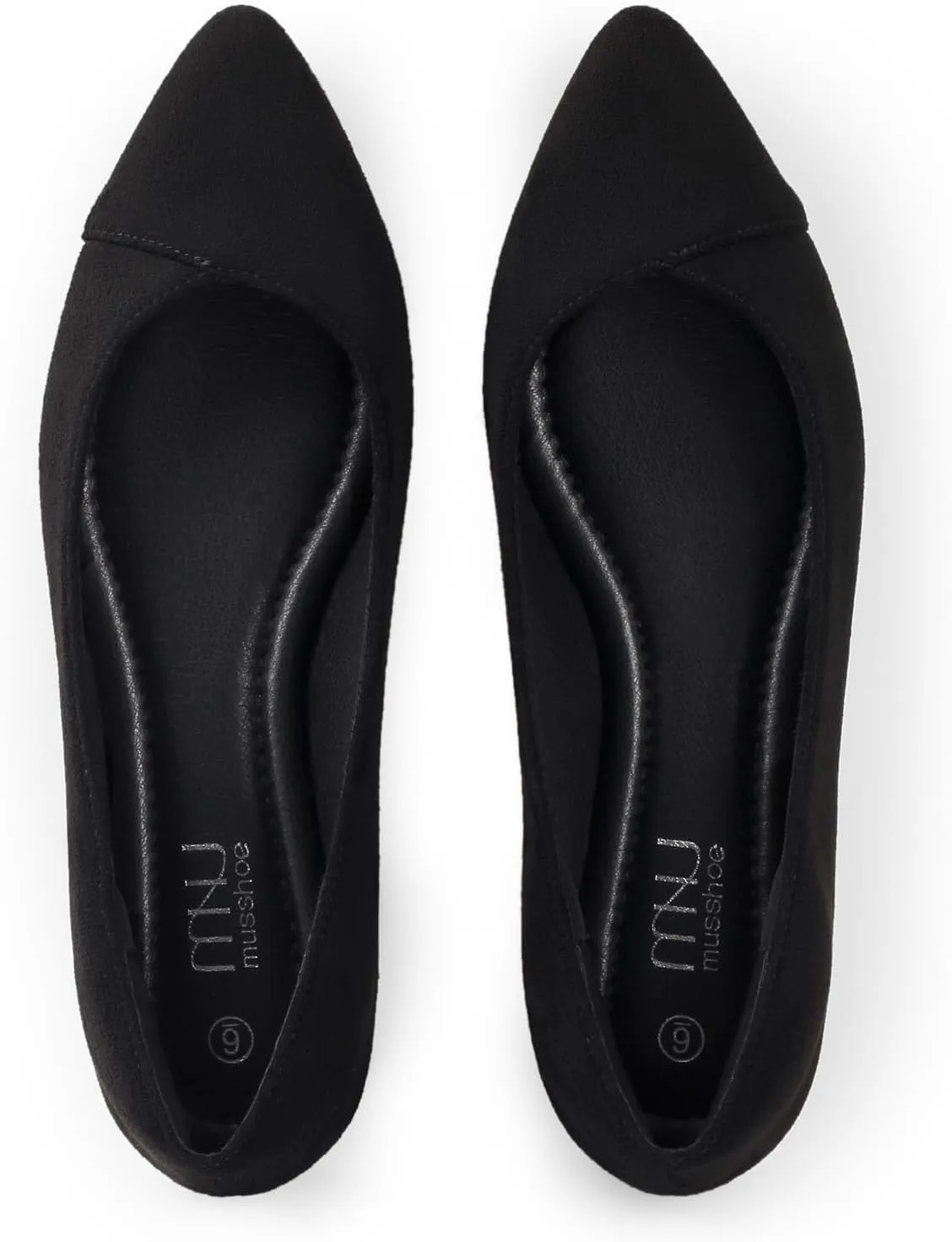 MUSSHOE Women’s Ballet Flat Shoes Comfortable Pointed Toe Slip on Black Shoes for Woman Classic Soft Shoes
