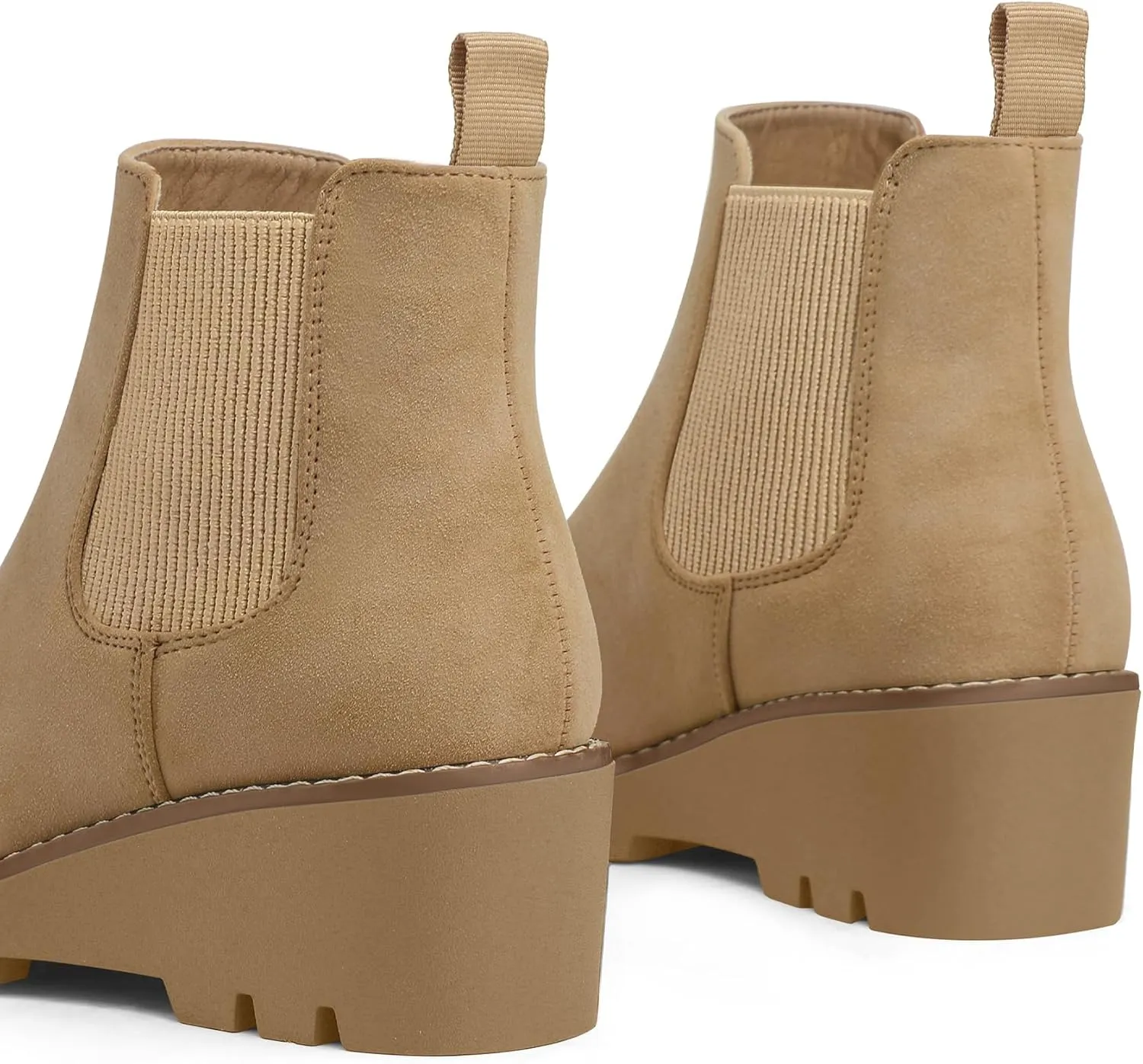mysoft Women's Chelsea Wedge Booties Platform Lug Sole Elastic Low Wedge Heel Slip On Ankle Boots