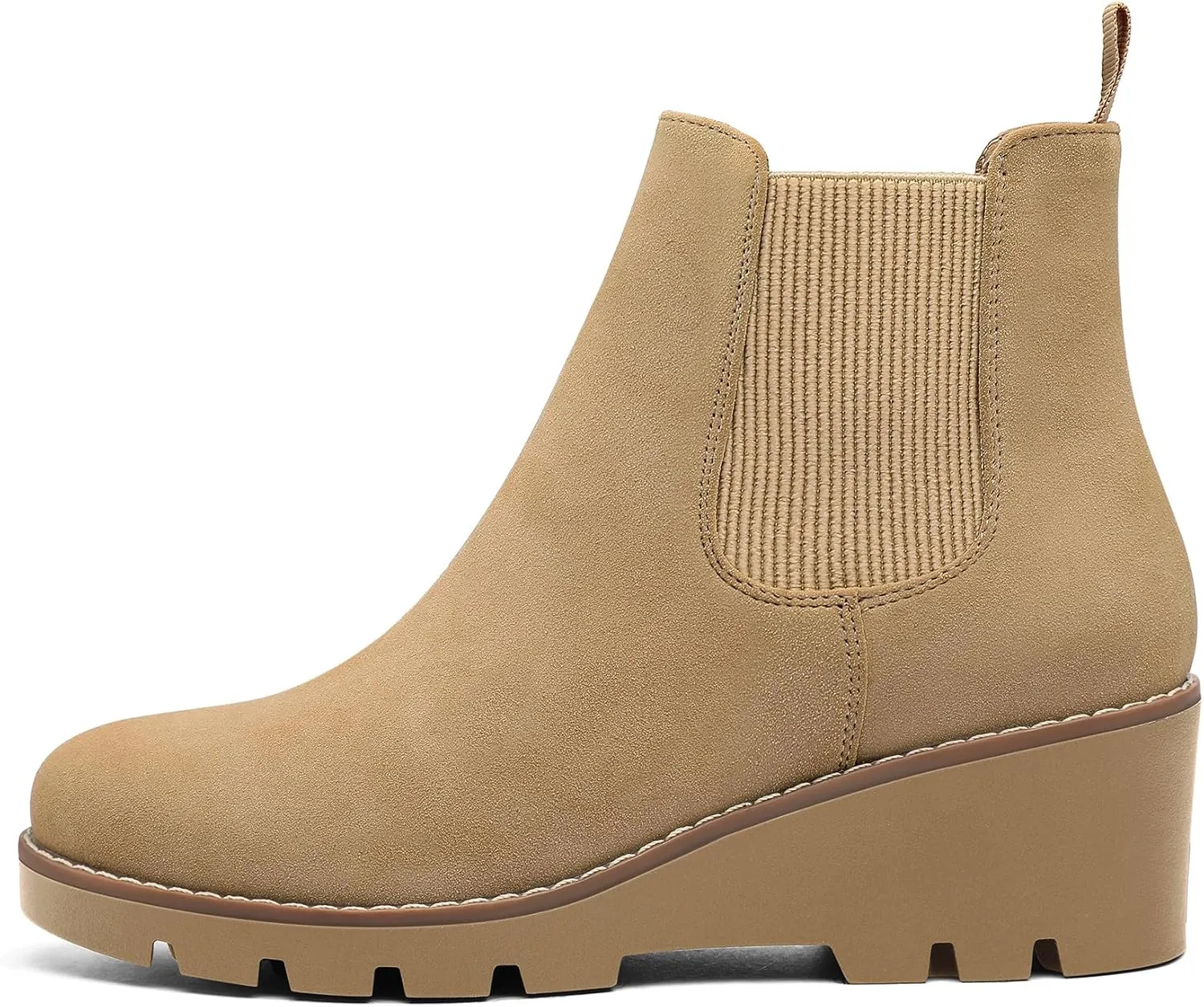 mysoft Women's Chelsea Wedge Booties Platform Lug Sole Elastic Low Wedge Heel Slip On Ankle Boots