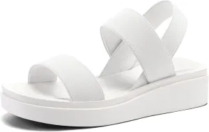mysoft Women's Platform Wedges Sandals Slingback Lightweight Elastic Ankle Strap Low Wedges Walking Sandals Comfortable Slip On Casual Shoes