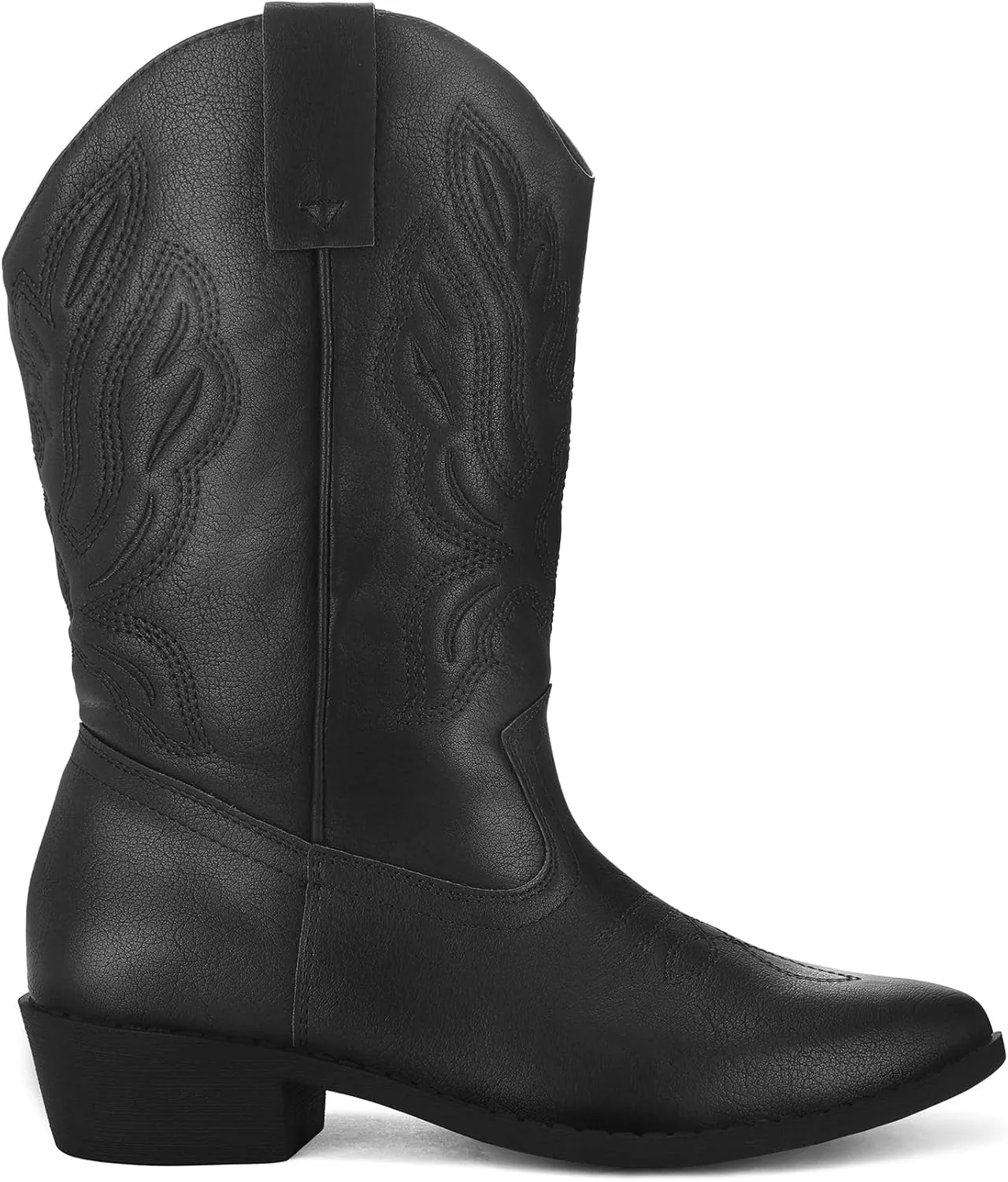 mysoft Women's Wide Calf Cowboy Boots Pull-On Mid-Calf Embroidered Pointed Toe Retro Western Boots