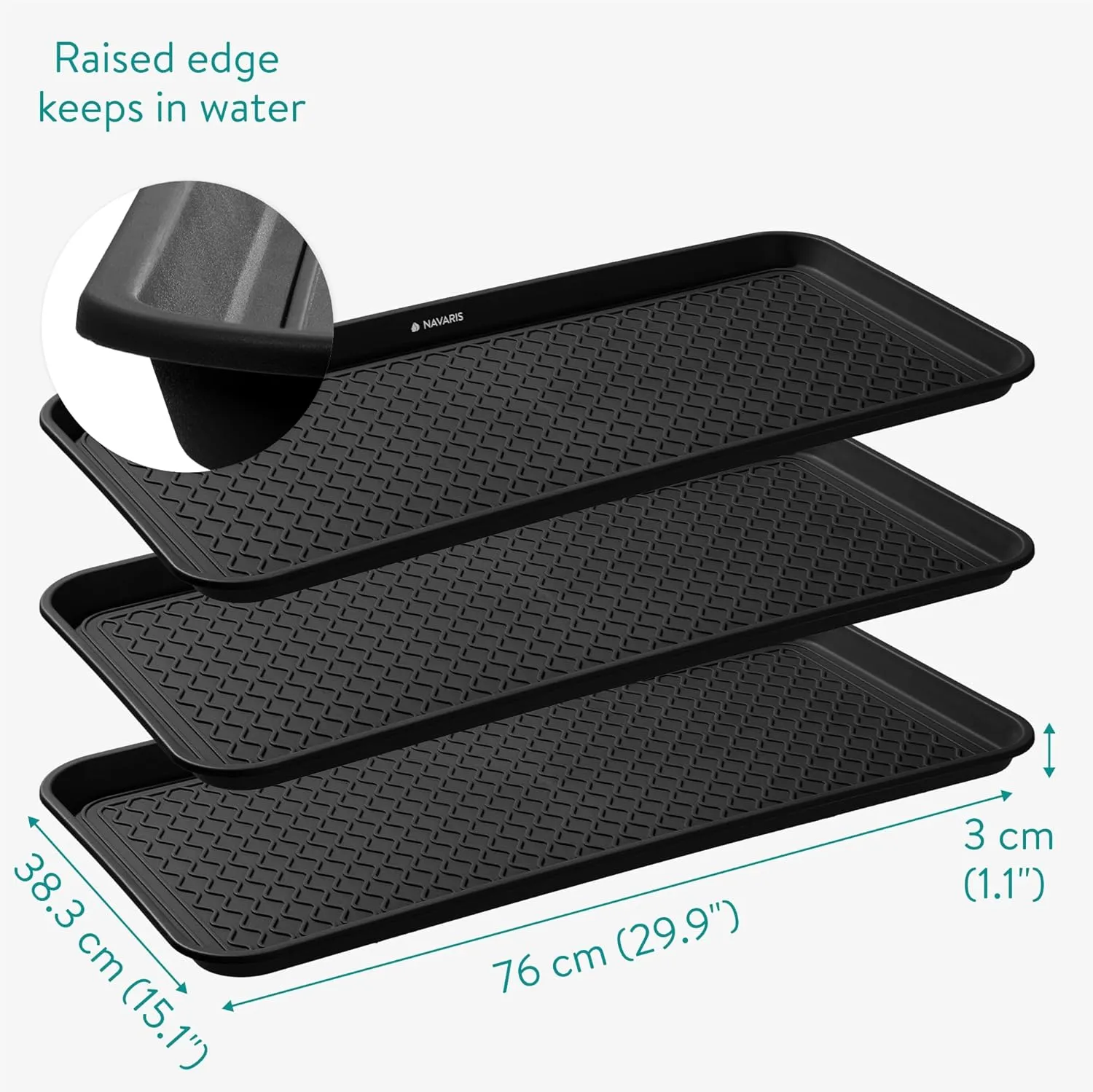 Navaris Set of 3 Shoe Drip Trays - Multi-Purpose Boot Tray for Rain Boots, Winter Boots, Sneakers - For Indoor and Outdoor Use in All Seasons - XL