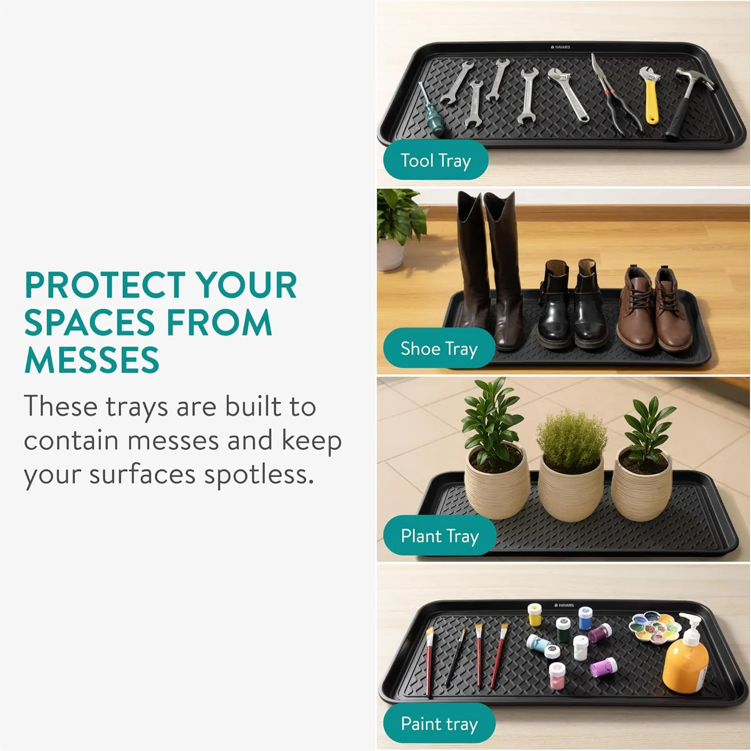 Navaris Set of 3 Shoe Drip Trays - Multi-Purpose Boot Tray for Rain Boots, Winter Boots, Sneakers - For Indoor and Outdoor Use in All Seasons - XL