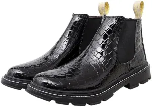 New Chelsea Boots For Men Round Toe Faux Crocodile Print Leather On Non Slip Wearable Anti-slip Waterproof Formal Dress