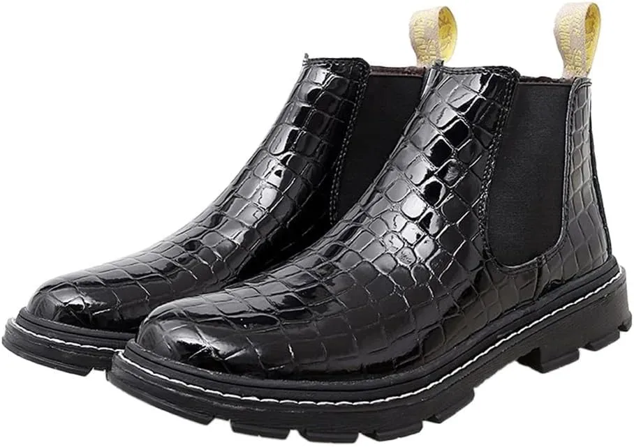 New Chelsea Boots For Men Round Toe Faux Crocodile Print Leather On Non Slip Wearable Anti-slip Waterproof Formal Dress