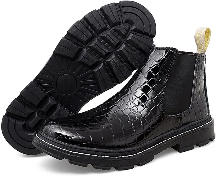 New Chelsea Boots For Men Round Toe Faux Crocodile Print Leather On Non Slip Wearable Anti-slip Waterproof Formal Dress