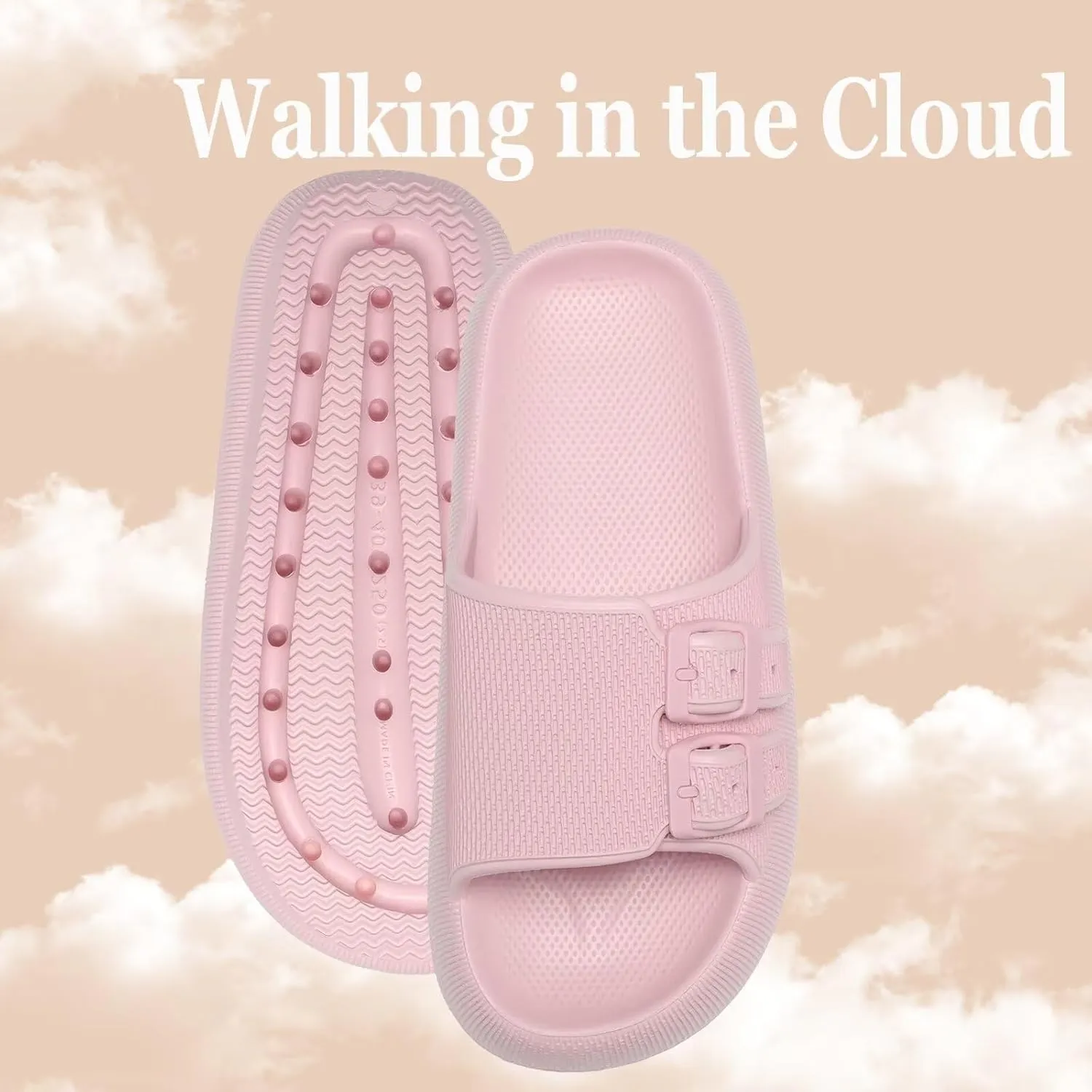 NineCiFun Women's Slide Sandals for Comfortable Soft Cloud Slides - Adjustable Non-Slip Flat Sandals for Women and Men - Slip On Slippers Pillow Slippers