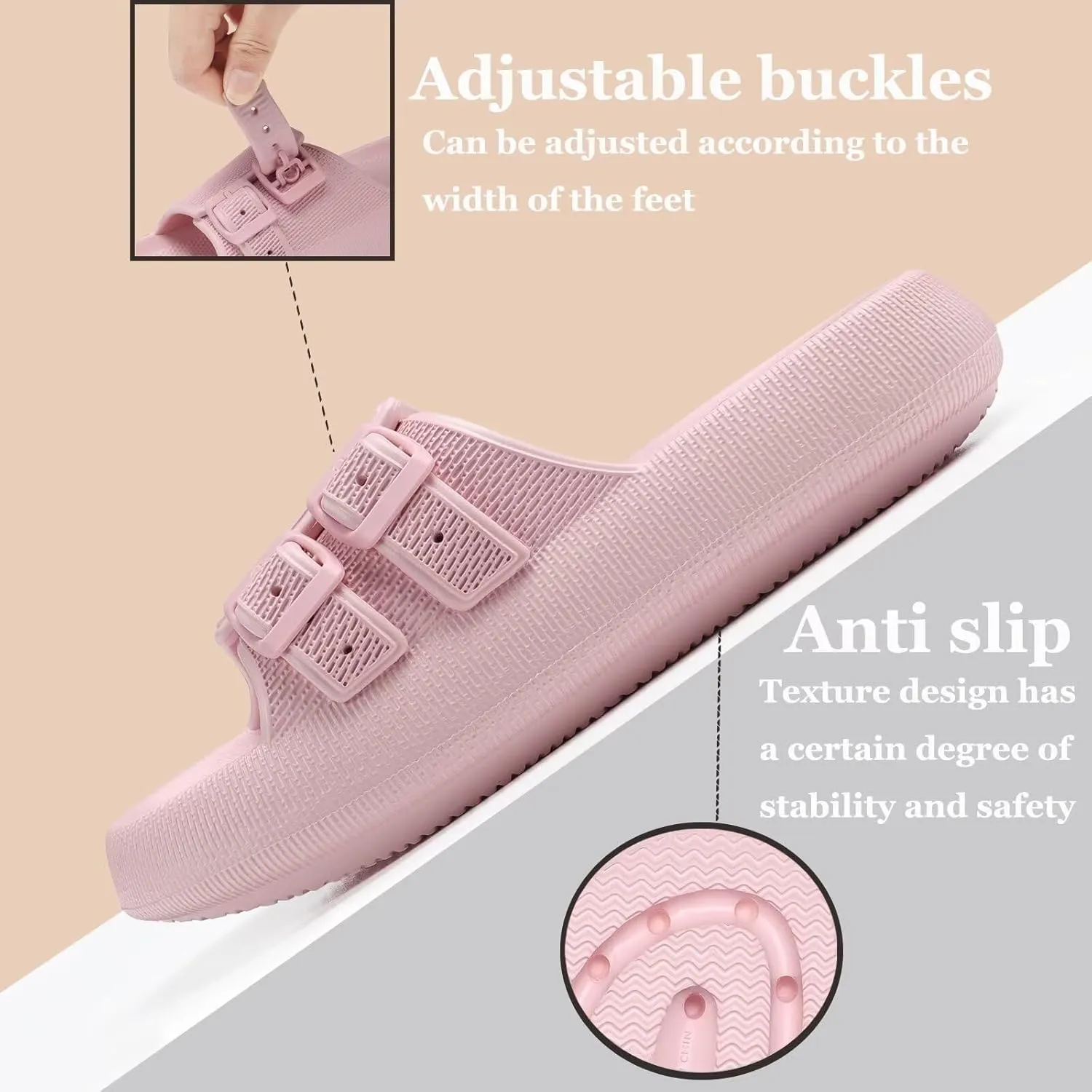 NineCiFun Women's Slide Sandals for Comfortable Soft Cloud Slides - Adjustable Non-Slip Flat Sandals for Women and Men - Slip On Slippers Pillow Slippers